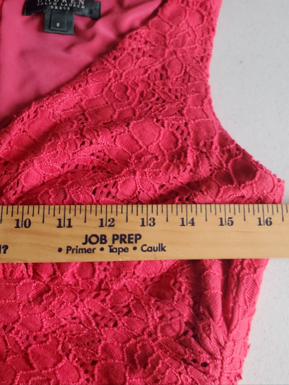 Lauren Ralph Lauren Coral Red Lace Sheath Dress Size 8 Cocktail Wedding Feminine - Picture 5 of 7